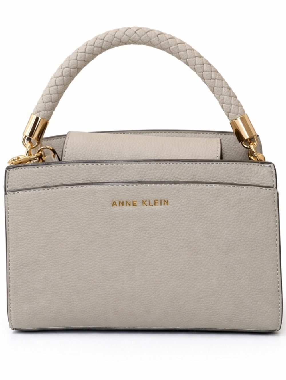 Anne Klein Beige/Cream Braided-Handle Satchel with Gold Hardware
